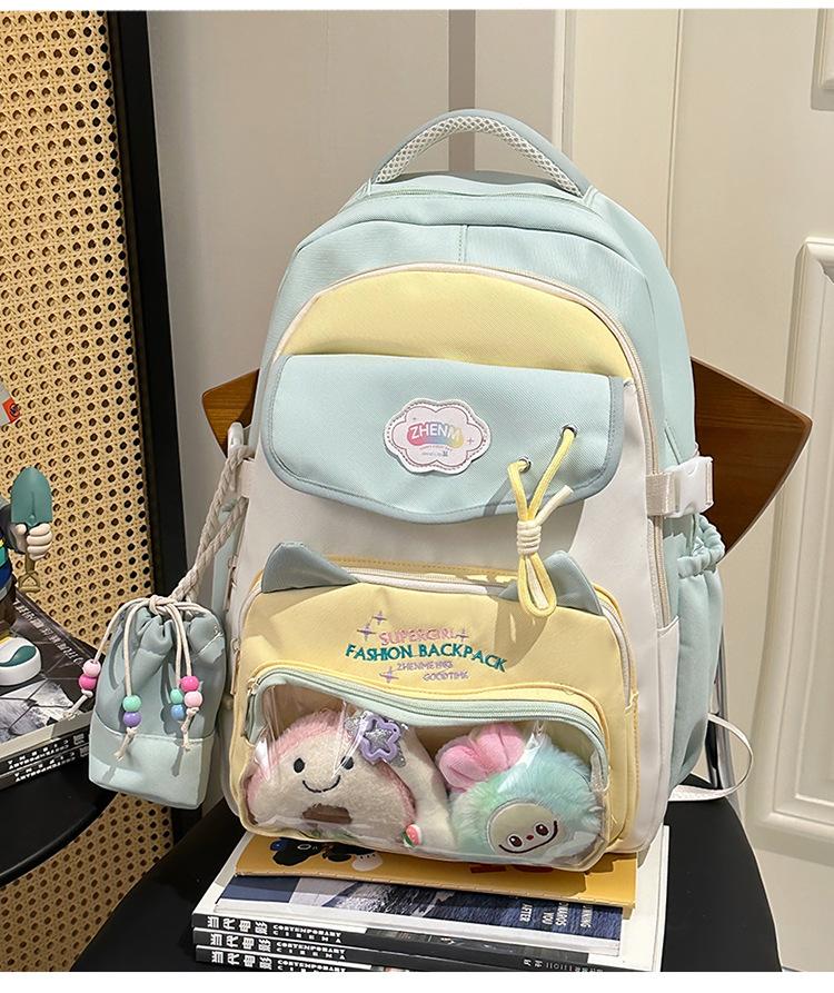School bag 2025 high value contrasting colors large capacity dopamine middle and high school student school bag versatile cute sweet backpack