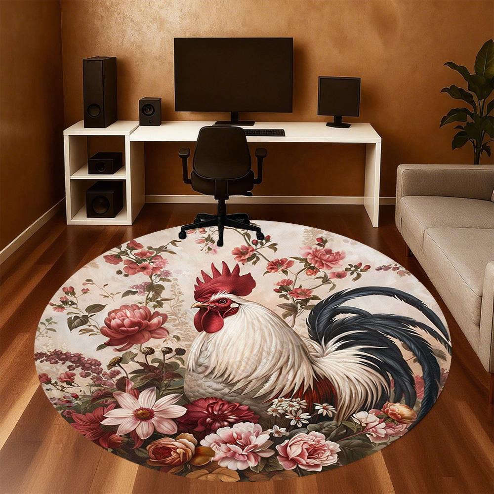 1PC rooster flowers Office Round Area Rug, Under Office Chairs Bedroom Living Room Home Decor, Carpet for Office -1110030
