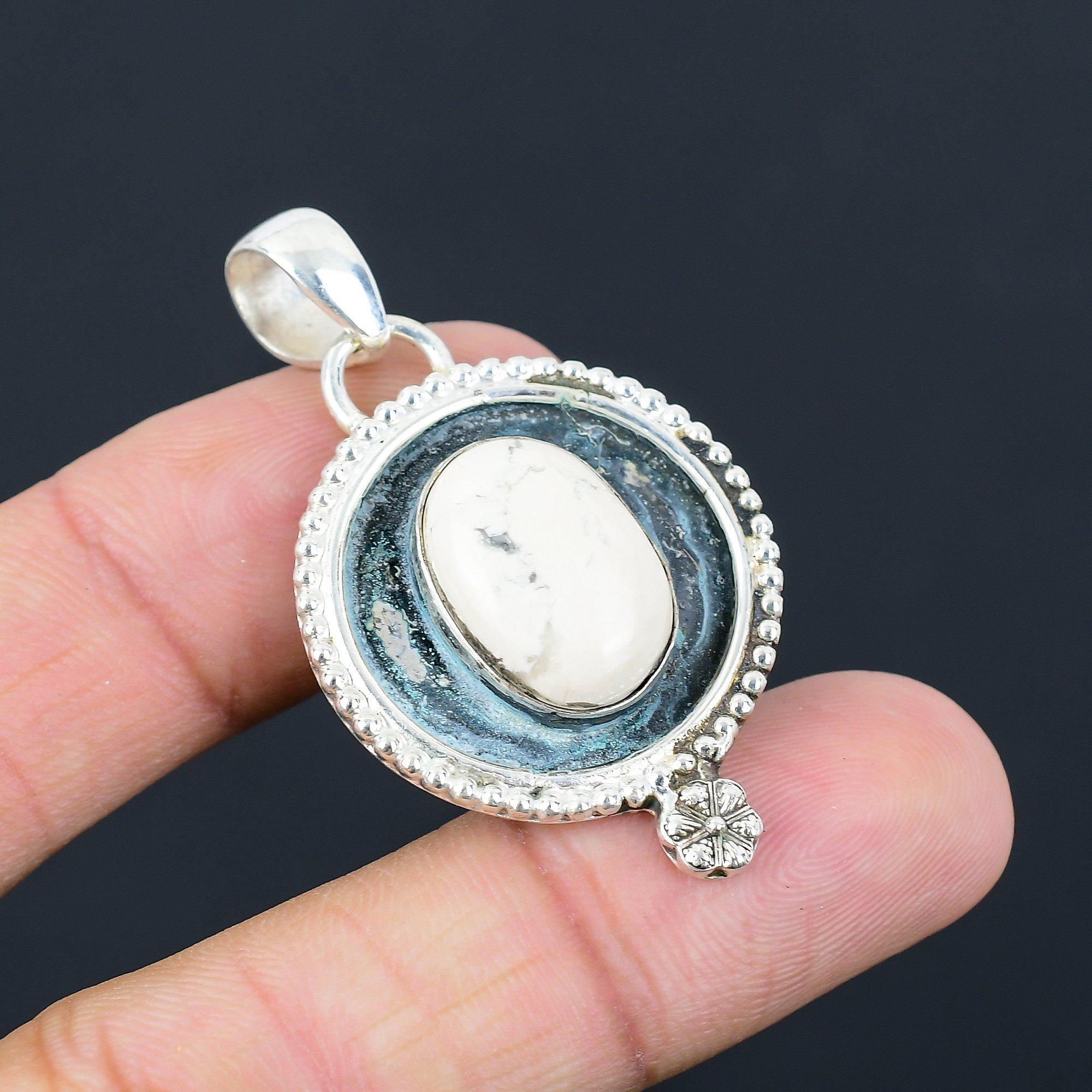 Womens day Sale 925 Silver Crown Chakra Oval Howlite Gemstone Mother New Pendant