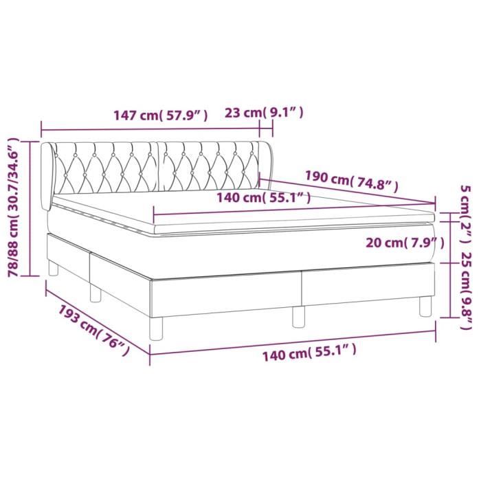 3126483 vidaXL Lit à sommier tapissier avec matelas Bleu 140x190 cm Tissu