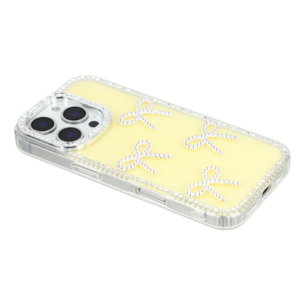 For iPhone 16 Pro Case Rhinestone Edge Butterfly Bow Decor TPU+PC IMD Phone Cover