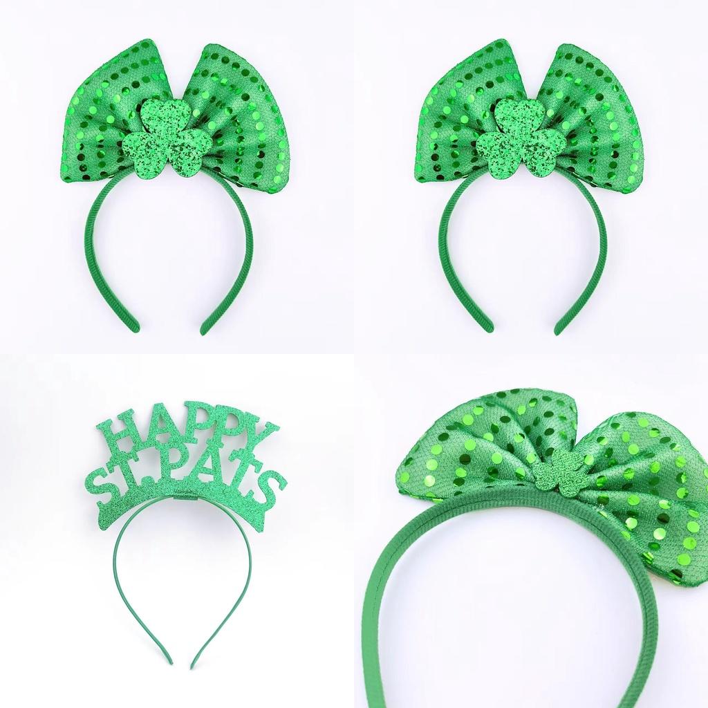 St. Patricks Day Hair Band Bow Tie Shamrock Green Irish Headband Girl Party Gift