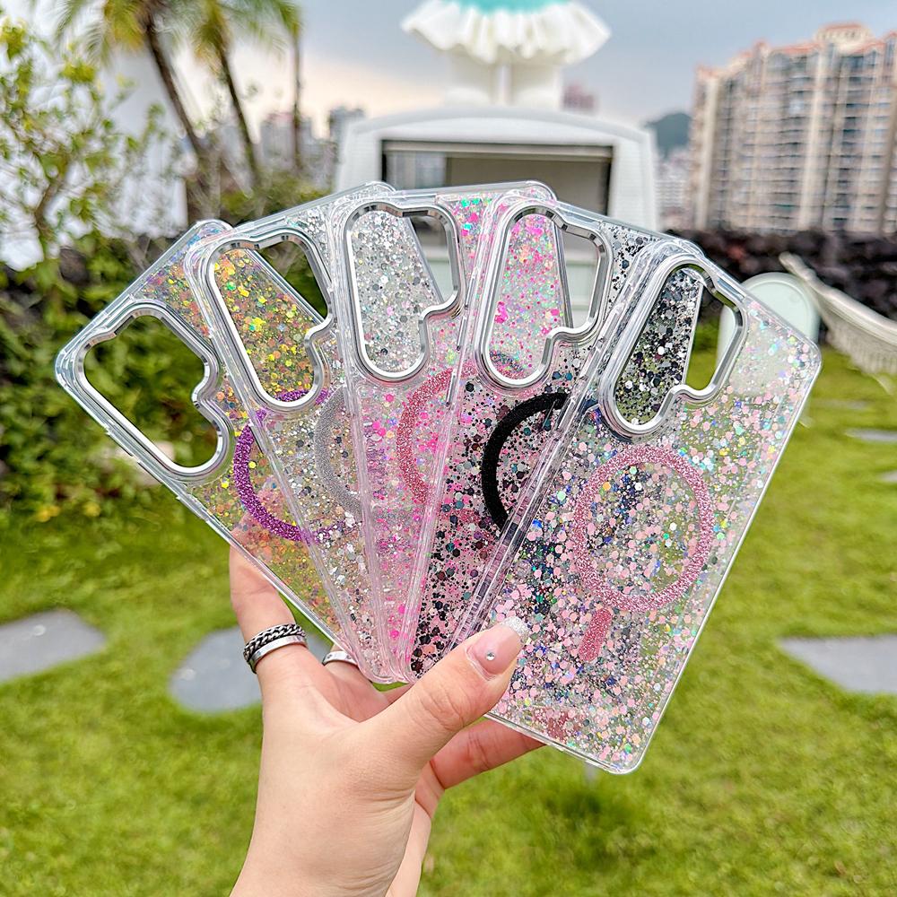 KEYSION Luxuxy Glitter Magnetic Phone Case for MagSafe for Samsung Galaxy S23 S24 S25 S26 Ultra 5G S26+ S25 Plus TPU+PC Shockproof Cover