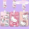 Kawaii Hello Kitty Photo Card Holder Sanrio Kt Cat Telescopic Easy-Pull Buckle Card Sleeves Pendant Meal Card Bus Card Cover
