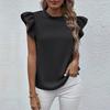 Women's Sweet Solid Color Ruffle Tank Top Round Neck Blouse Spring Summer Shirt