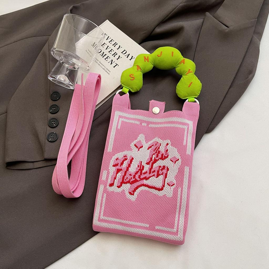 Knitted Mobile Phone Bag New Convenient Storage Student Cute Cartoon Fashion Messenger Bag