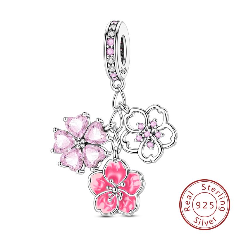 Charms Copper Shining Love Bear Elephant Apple Cherry Rose Charms Beads Fit Original Bracelet Pendant Woman Jewelry