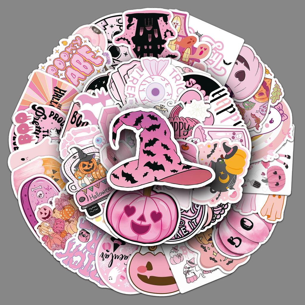 50 Pink Halloween Graffiti Stickers Personalized Cartoon Holiday Decoration Mobile Phone Case Water Cup Stickers
