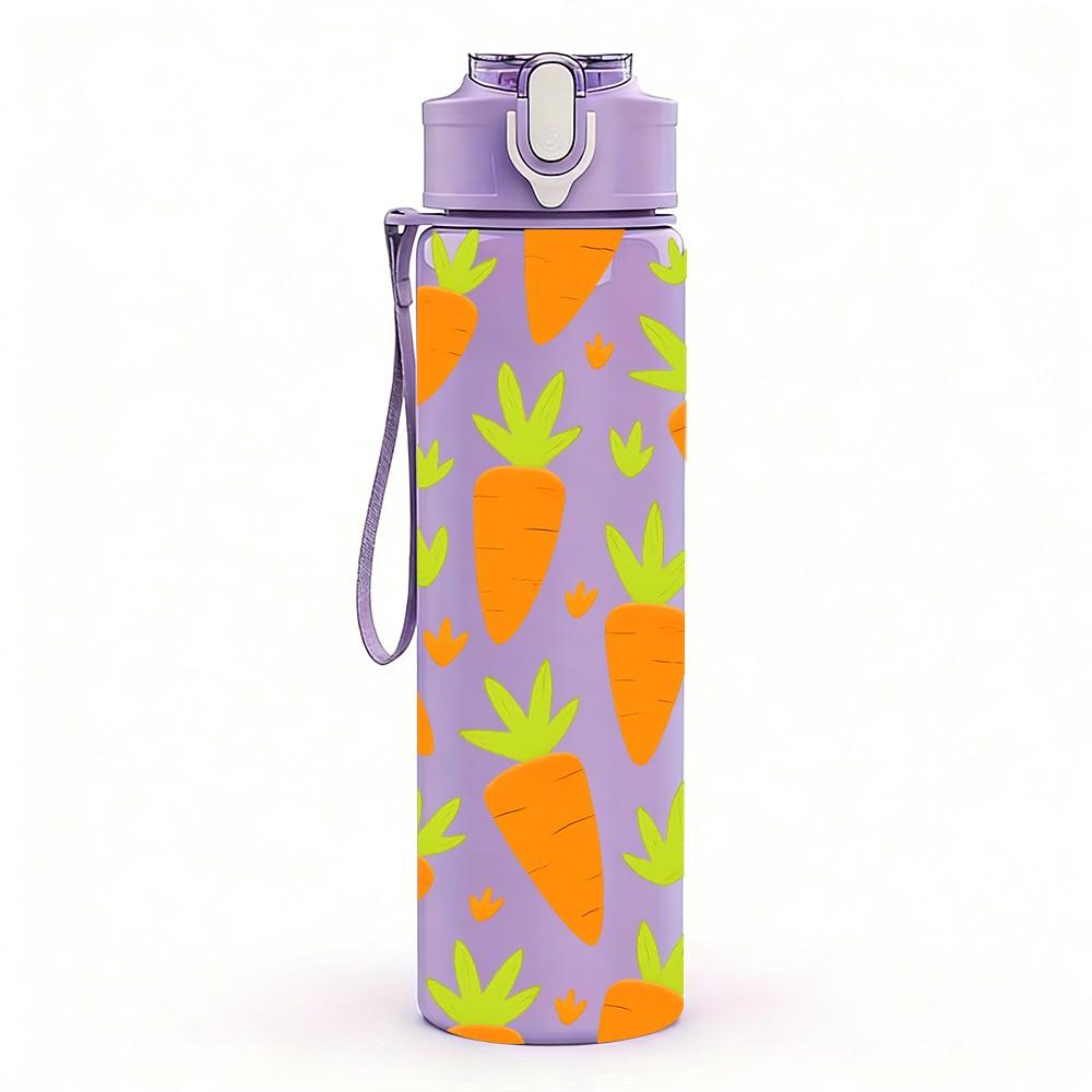 1PC Orange Carrot Seamless Pattern 750ml Color Plastic Sports Water Bottle Leakproof Flip Straw Lid Suitable for Sports Office Home Use