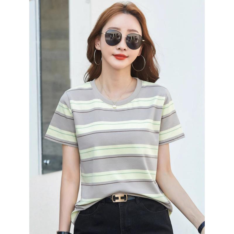 Summer New Striped Plus Size Loose Short Sleeve Women's T-Shirt Round Neck Casual Versatile Top Hot Item
