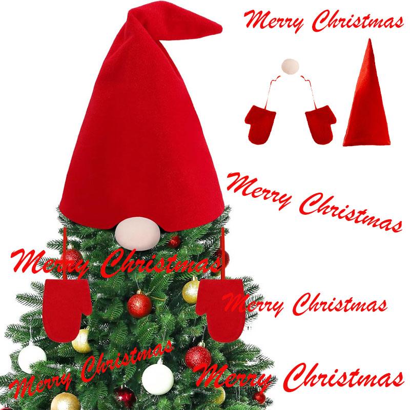 2 Stück Weihnachtsbaumschmuck Set Baumspitze Hut Nase Handschuh Dekorationen Requisiten Frohe Weihnachten Party Zuhause Terrasse DIY Deko Zubehör