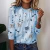 Fashion Women Long Sleeve Cross Border Floral Print Trendy T-Shirt European American