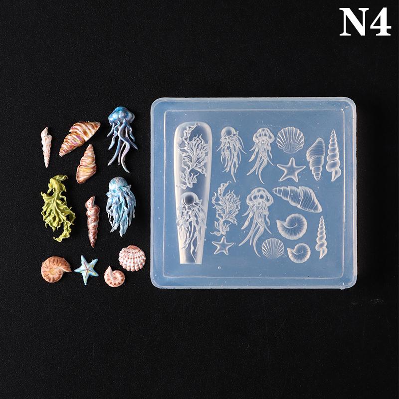 1 Pcs Soft Silicone Nail Rose Flower Heart Mold 3D Butterfly Goldfish Shell Carved Cartoon Template Nails Accessories For Salon