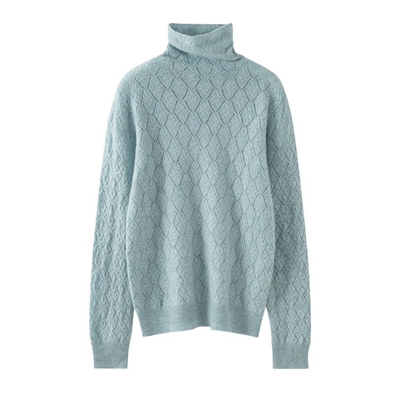 Women's Pure Cashmere High Neck Crochet Knit Sweater