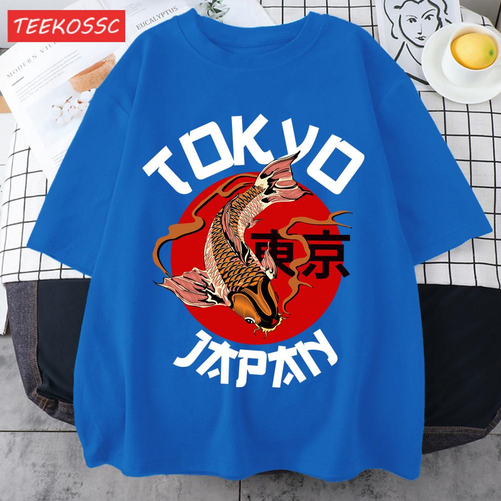 Harajuku Tokyo Japan Koi Fish Print Men T Shirts Hip Hop ONeck TShirt Soft Cotton Male Sportswear Casual Comfortable Clothes