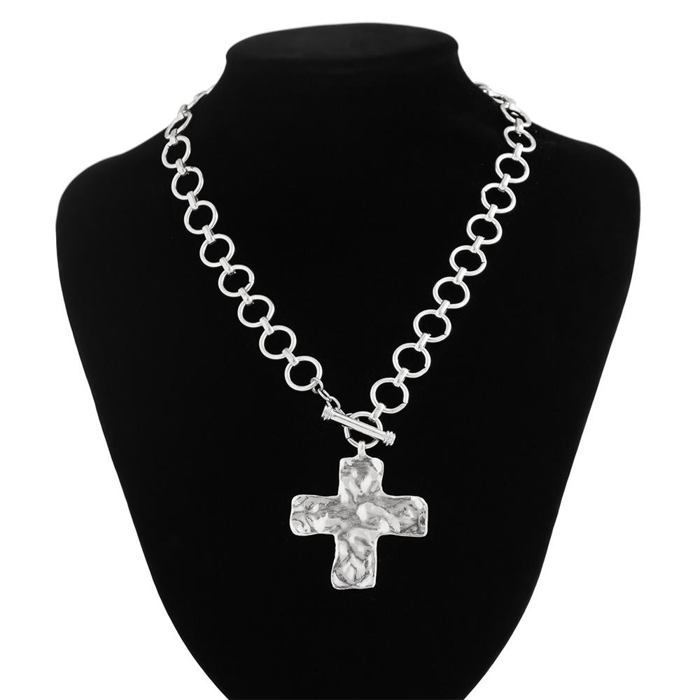 Punk Big Cross Pendant Necklace for Women Hip Hop OT Buckle Chain Grunge Goth Jewelry Gifts