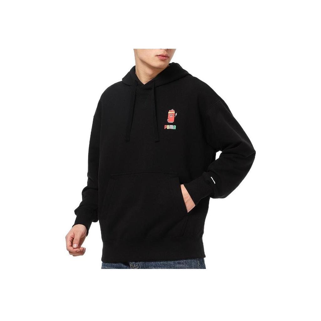 PUMA Sporty Casual Cartoon Print Fleece-Lined Thickened Hooded Pullover Sweatshirt Men's Black