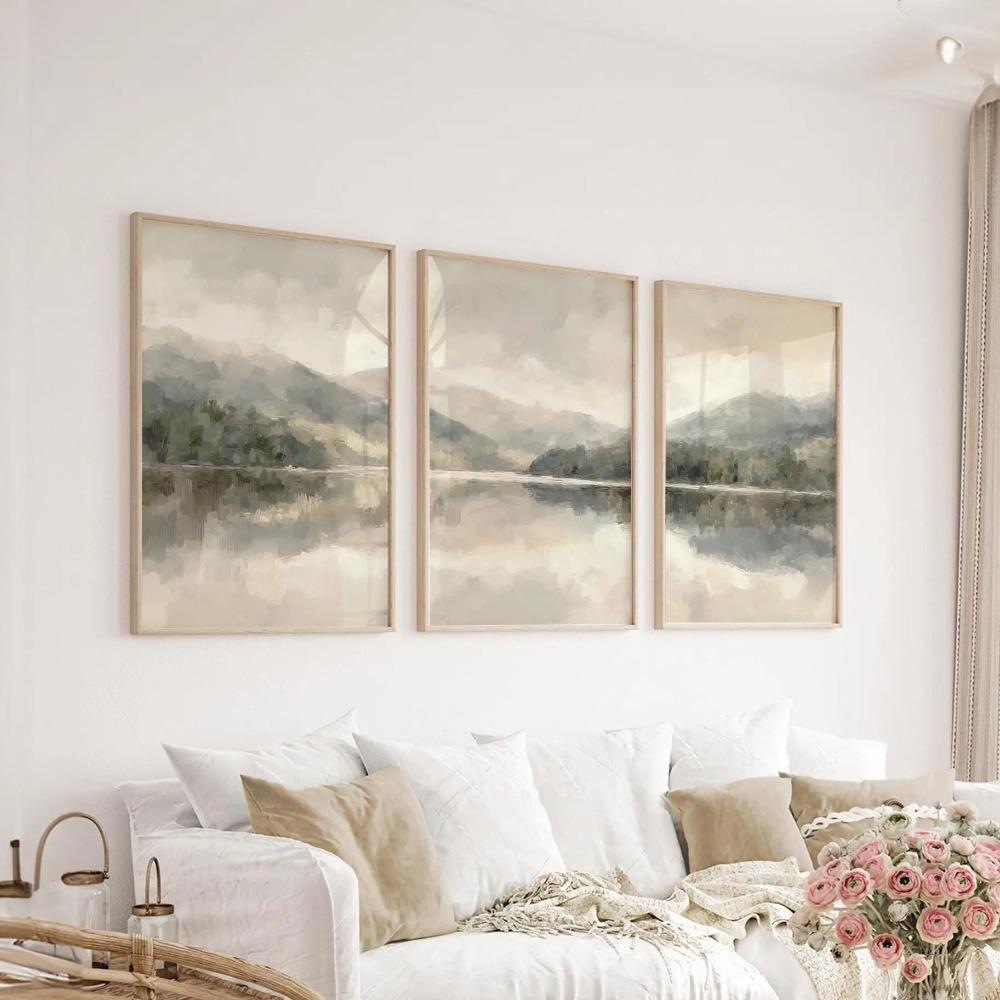 Soft Neutral Abstract Floral Wall Art Set, Pastel Blue Beige Flower Canvas Prints, Minimalist Boho Home Decor & Perfect Gifts