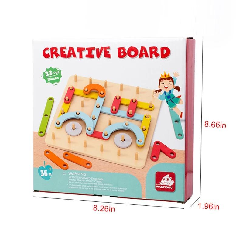 Children Wooden Toys Creative Board Nail Board Geometric Column Set Construction Puzzle Geometric Pegboard Montessori Sensory