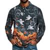 Herren Langarmshirt Halloween-Print Lockerer Schnitt Lässiges Oberteil