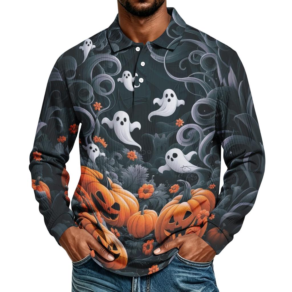 Herren Langarmshirt Halloween-Print Lockerer Schnitt Lässiges Oberteil