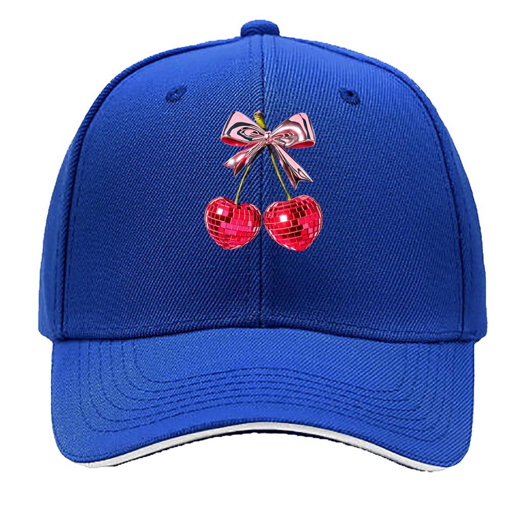 Pink Bow Red Disco Ball Cherries Graphic Sandwich Baseball Cap Unisex Women Sun Cap Outdoor Workouts Hat