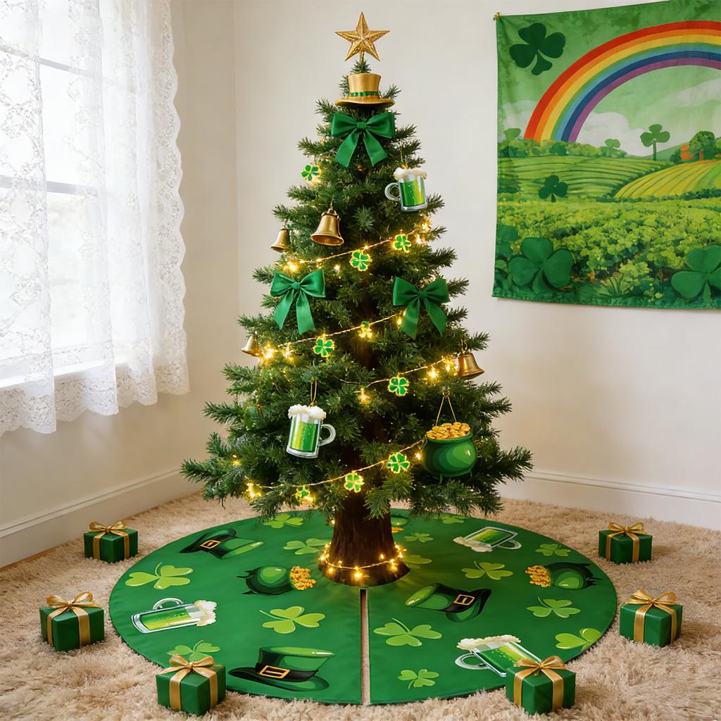 Double-Sided 36in/91.44cm Tree Skirt - -Themed Decor (Phrase & Patterns), Tie Closure, Ideal For Christmas/Seasonal Home Decor, Festive Tree Base Cov