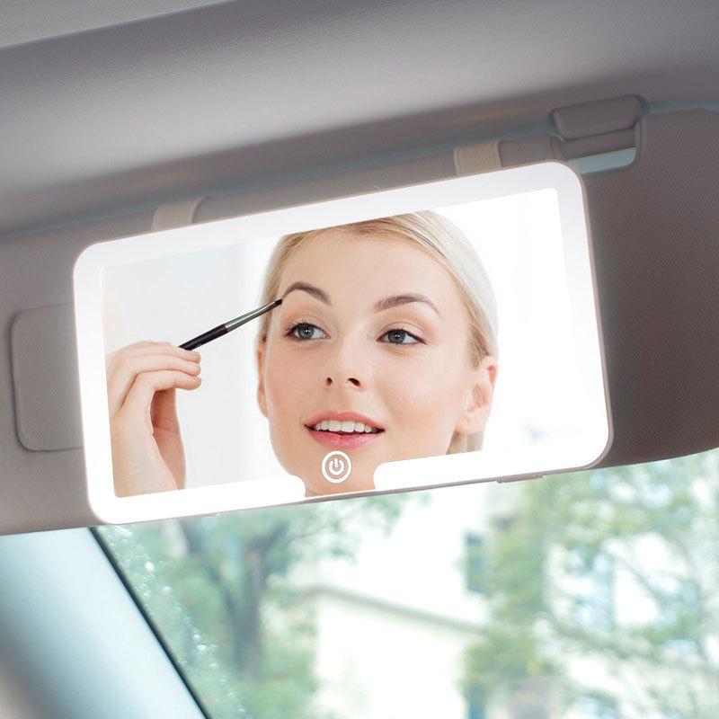 Auto-Innenspiegel, Sonnenblendenplatte, LED-HD-Schminkspiegel für Mädchen und Frauen, wiederaufladbares Fülllicht, universeller dünner Kosmetikspiegel