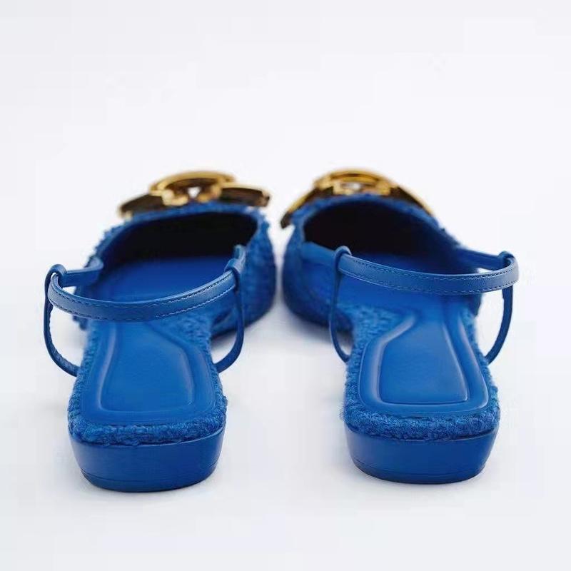 2025 Spring Newest Brand Women Sandal Fashion Buckle Shallow Ladies Elegant Blue Mules Flat Heel Female Dress Slides Shoe