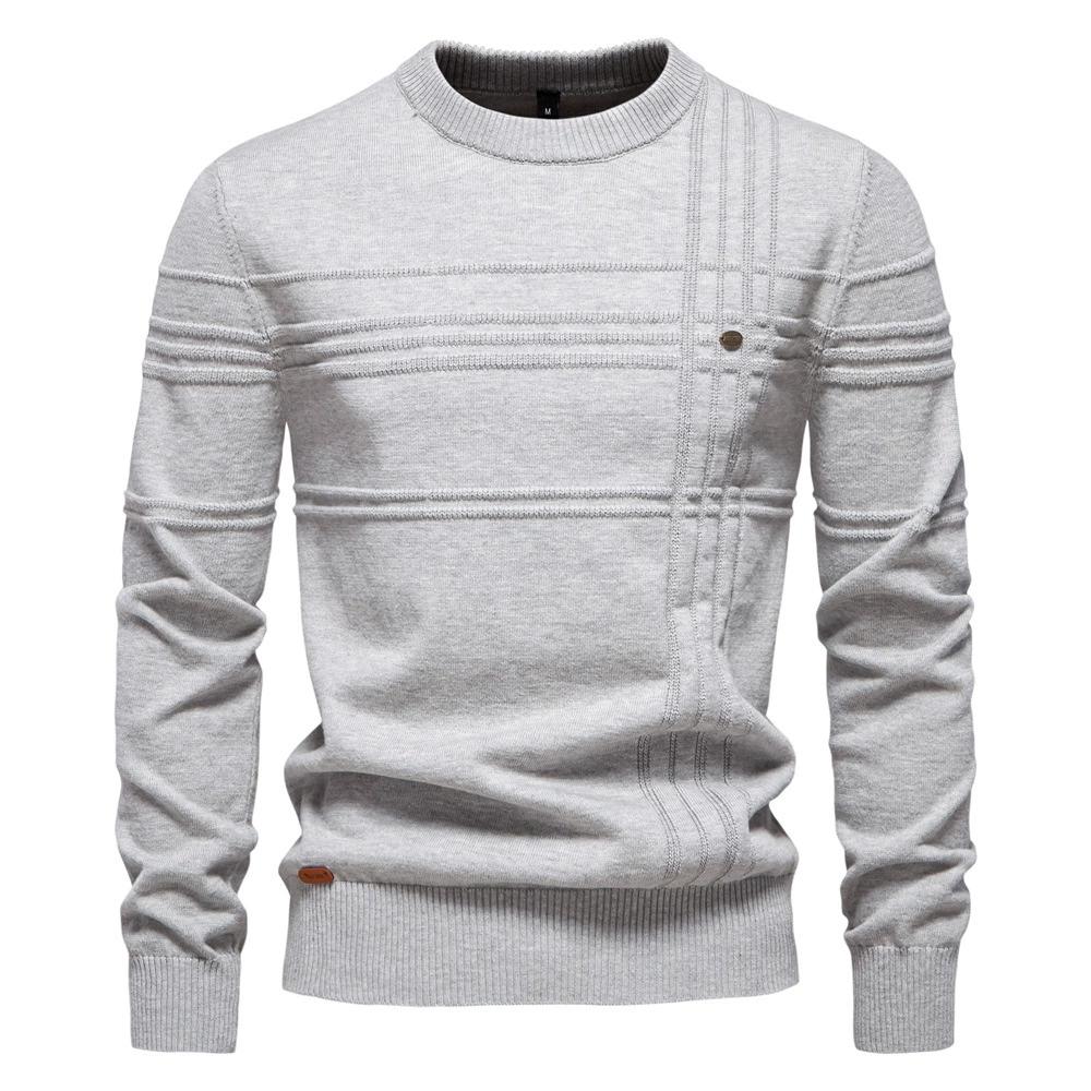 Mens Crewneck Pullover Sweater Knitted Cotton Stripped Quality Autumn Winter Warm Sweaters for Men
