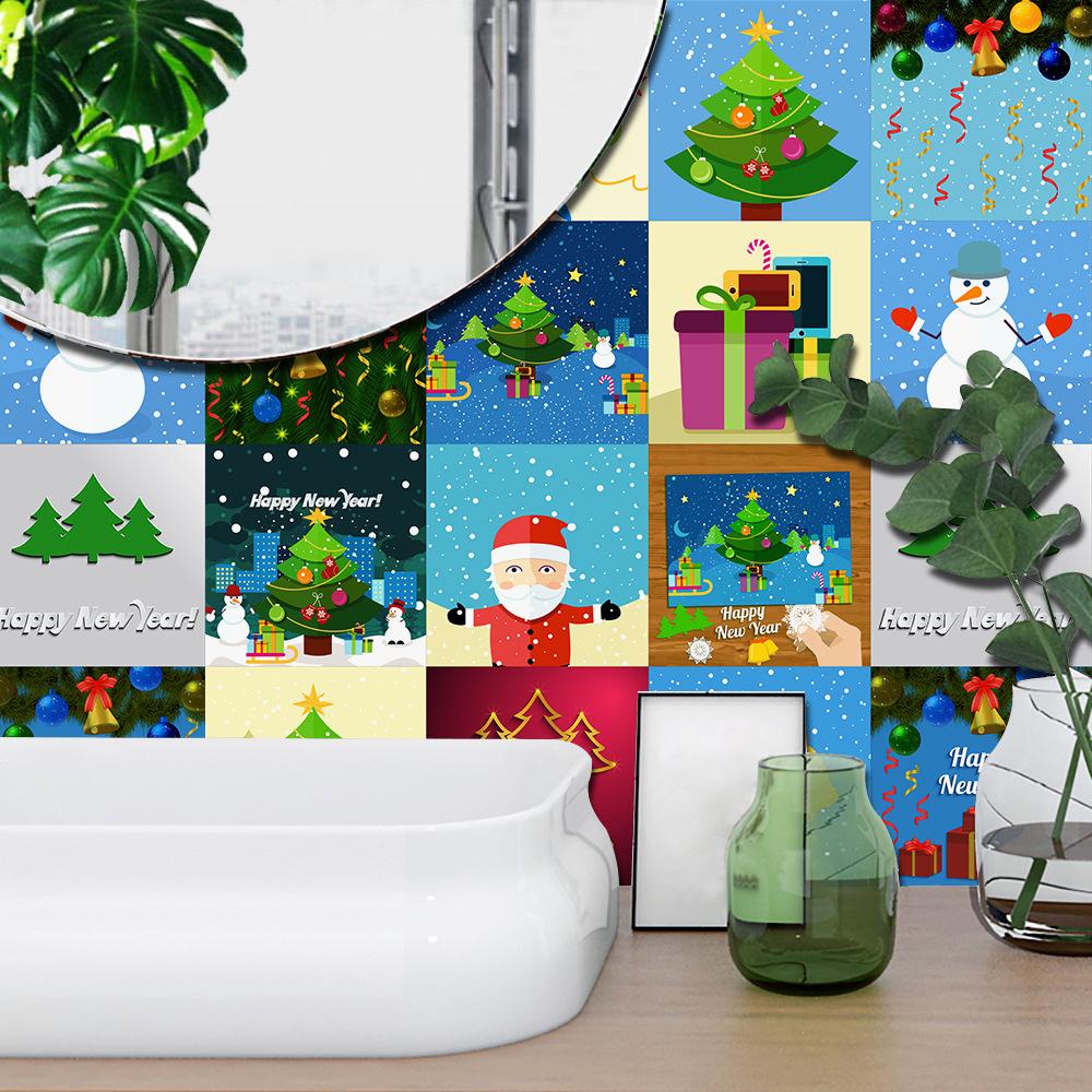 16db karácsonyi mintás csempe matrica konyha gardrób fürdőszoba lakberendezési öntapadó kristály kemény film művészet falmatricák