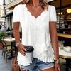 Women Tops V-Neck Short Sleeve Jacquard Decoration Pure Color Loose Fit Pullover Tops Work Party Vacation Casual