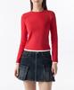 MUSINSA STANDARD WOMAN Women'S Layered Hem Slim Long Sleeve T-Shirt [Red/Cream]