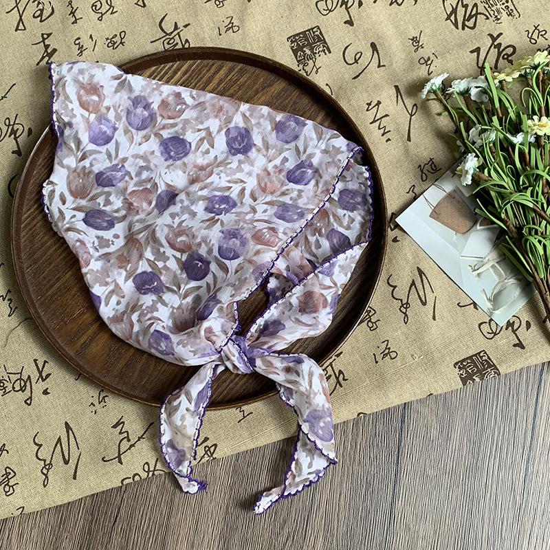 Triangle Scarf Silk Scarf High-end New Versatile Neck Protector Decorative Thin Scarf Floral Headscarf Headband Tied Hair