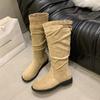Coarse heel khaki stacking boots long boots women's shoes 2025 new autumn and winter thin tall knight boots