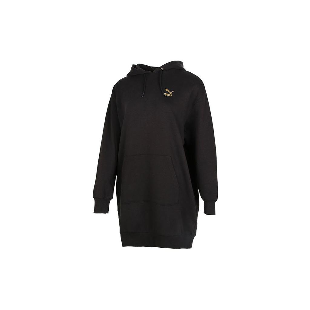 Puma Logo Printed Casual Sports Midi Hooded Dress Women Dresses Black 599165-61