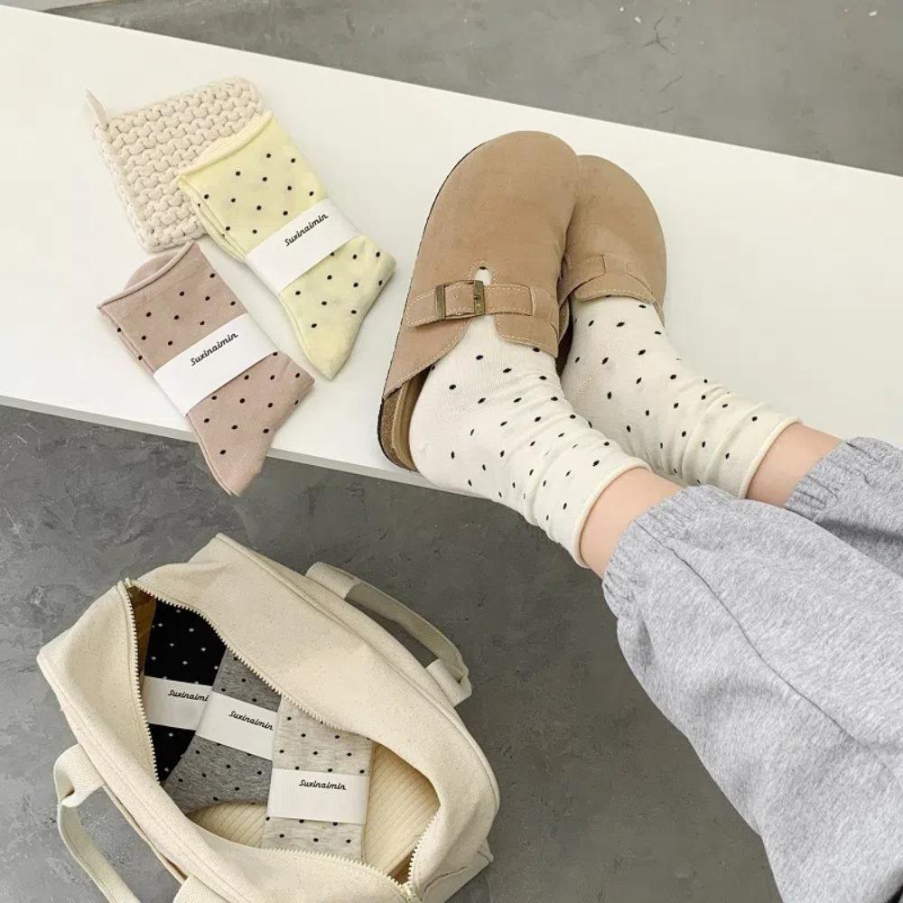 Thin Polka Dot Socks Curled-edge Women's Socks Comfortable Mid-Tube Socks  Summer