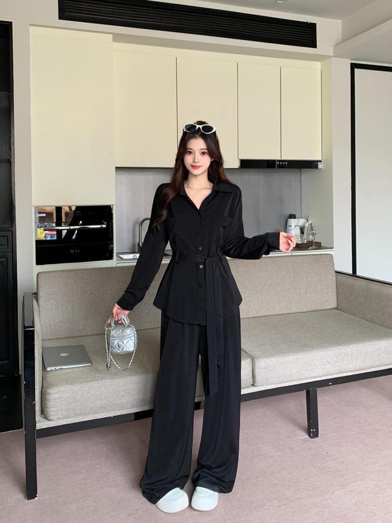 2026 Plus Size Women's Slimming Casual Two-Piece Set - Spring/Autumn Minimalist Style
