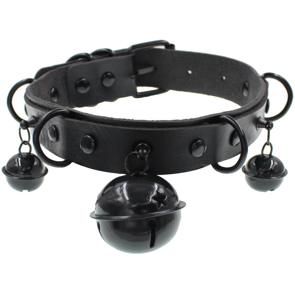 DIEZI Harajuku Punk PU Leather Choker Clavicle Chain Necklace For Women Gothic Black Bell Pendant Torques Necklace Men Jewelry