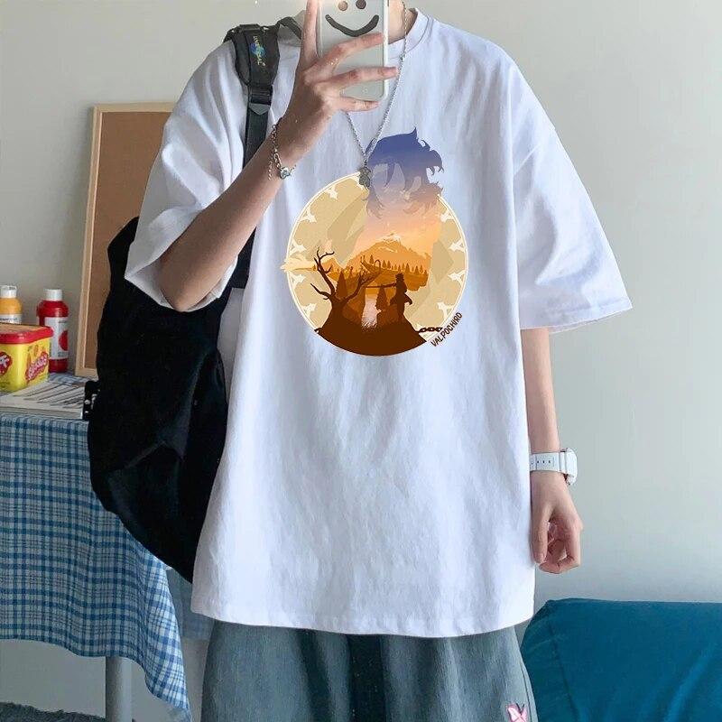 Popular Anime Game Genshin Impact Albedo Tshirt for Unisex Women Creative Unisexga Graphic Streetwear Short Sleeve Cotton Thick Tshirt