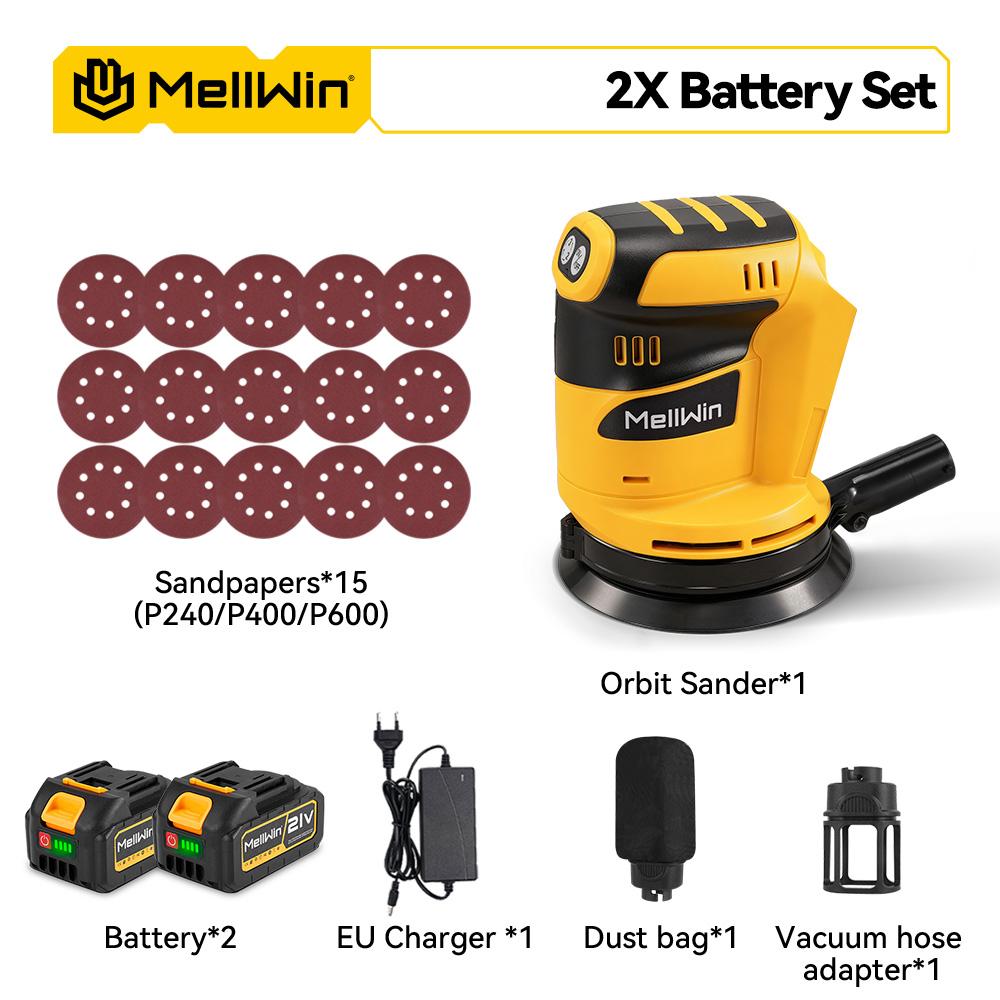 MELLWIN Cordless Electric Sander 3Speed Adjustable Orbital Sanding Polishing Machine Woodworking Tool For Makita 18VBattery Pin