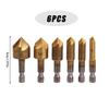 6PCS Countersink Drill Bit Hex Shank HSS Flute Countersink 90 Degree Center Punch Tools Set Chamfering Bits Cutter for Wood