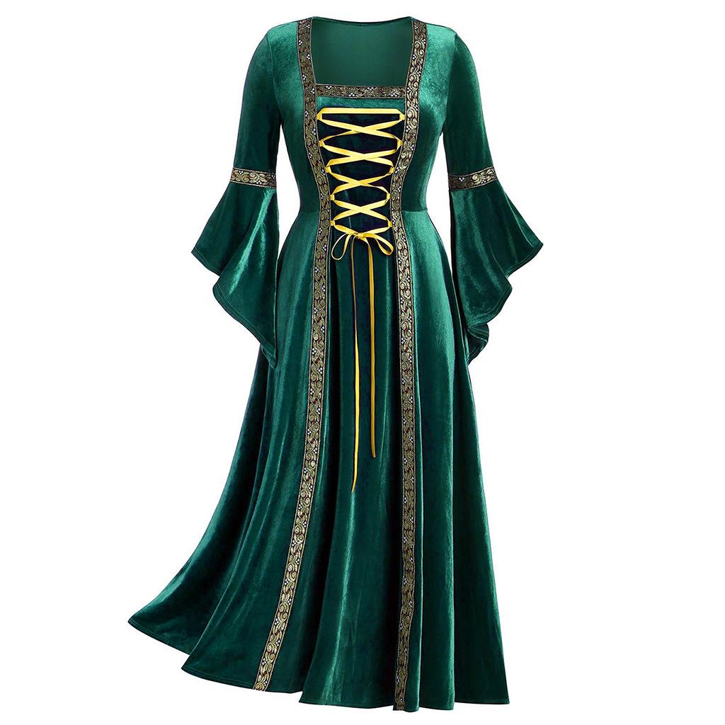 Women Medieval Renaissance Dress Costume Fairy Tale Witch Costumes Halloween Vampire Cosplay Robe Gown