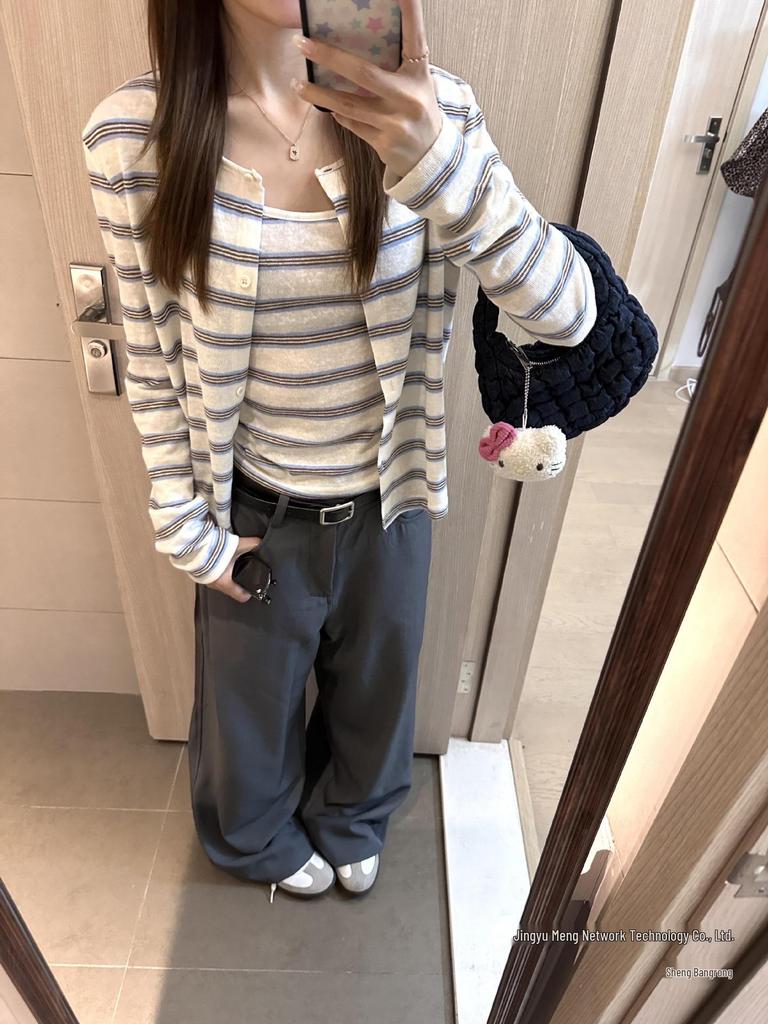 Korean Style Striped Camisole & Long Sleeve Knitted Top for Women