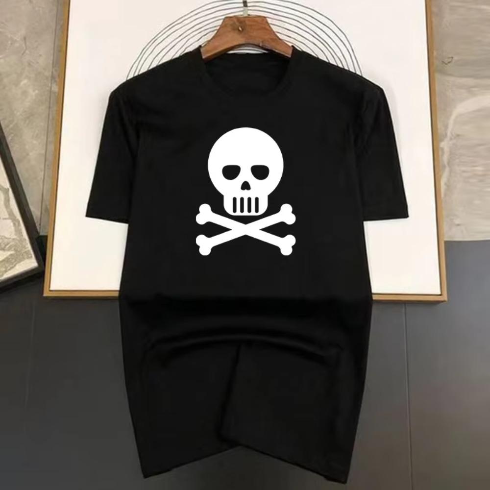 

Летние футболки для мужчин с принтом черепа из хлопка с коротким рукавом, свободные футболки свободного покроя, брендовая мужская одежда для женщин XXXXXL чёрный
