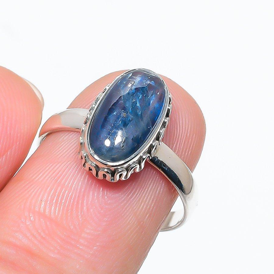 Natural Kyanite Gemstone Handmade 925 Solid Sterling Silver Gift Ring S.9 E0M84