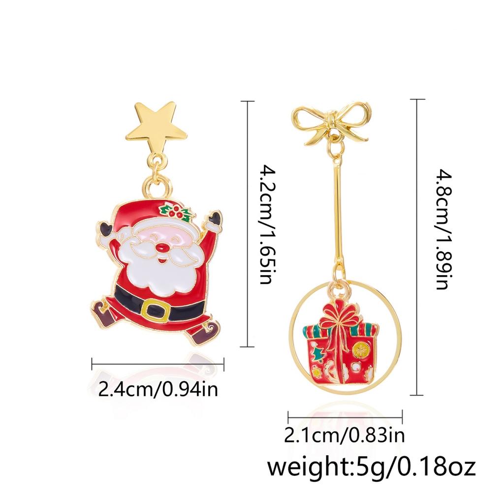 Enamel Santa Claus Bow Gift Box Star Tassel Asymmetric Drop Earrings Cartoon Christmas Earring For Women Men Jewelry Party Gifts