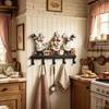 Suporte de Parede de Metal Vintage para Cozinha com 5 Ganchos Estilo Fazenda para Utensílios, Toalhas, Aventais, Suportes de Panela Organizador Decorativo de Armazenamento
