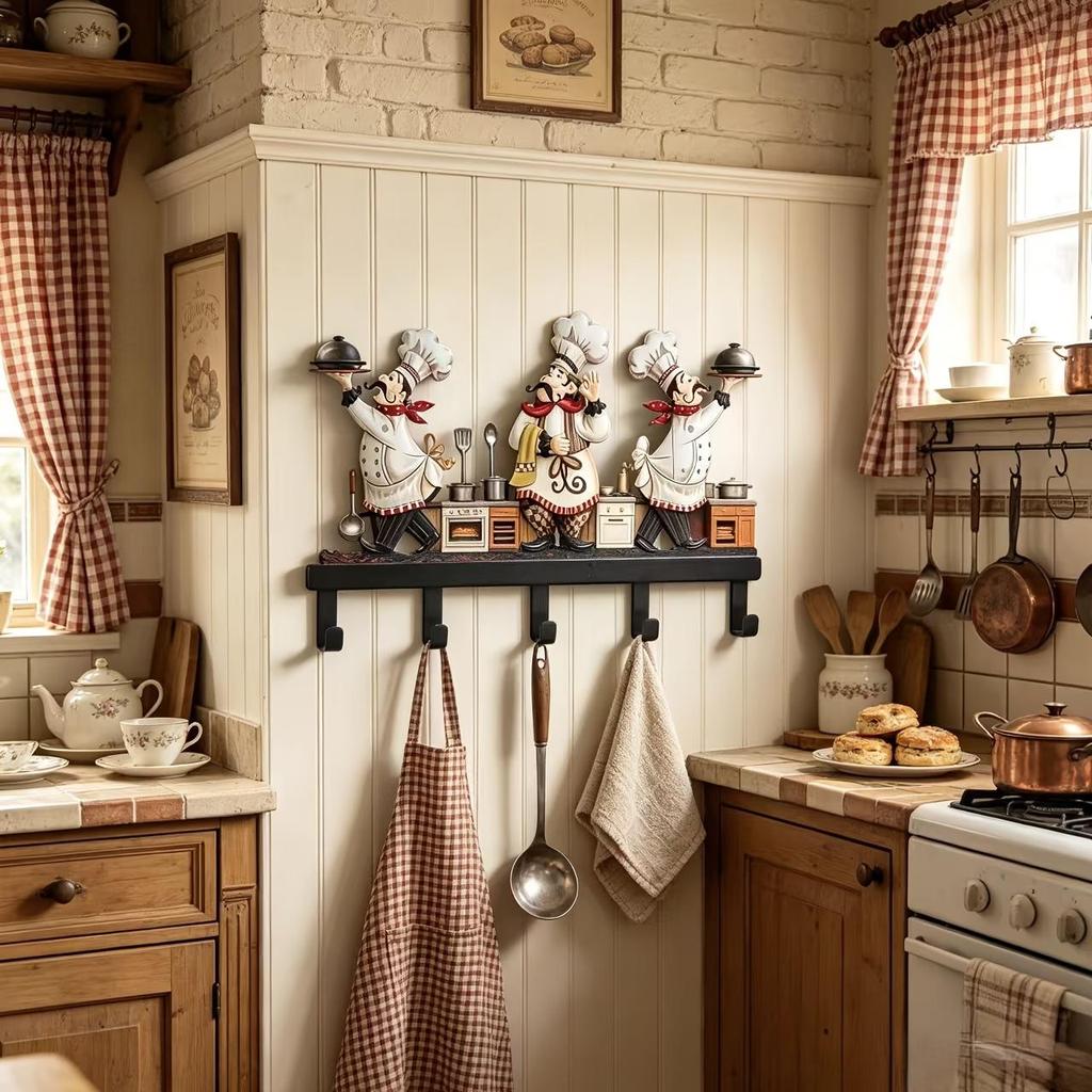 Suporte de Parede de Metal Vintage para Cozinha com 5 Ganchos Estilo Fazenda para Utensílios, Toalhas, Aventais, Suportes de Panela Organizador Decorativo de Armazenamento