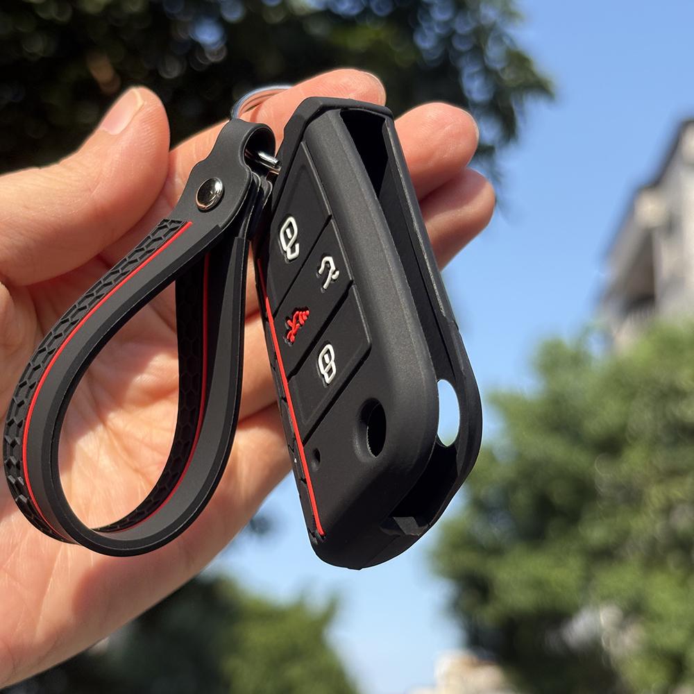 Silicone Key Fob Cover Fit For Volkswagen VW Atlas Tiguan Golf Alltrack SportWagen R Polo E-Golf Folding Flip 4 Buttons Key Fob